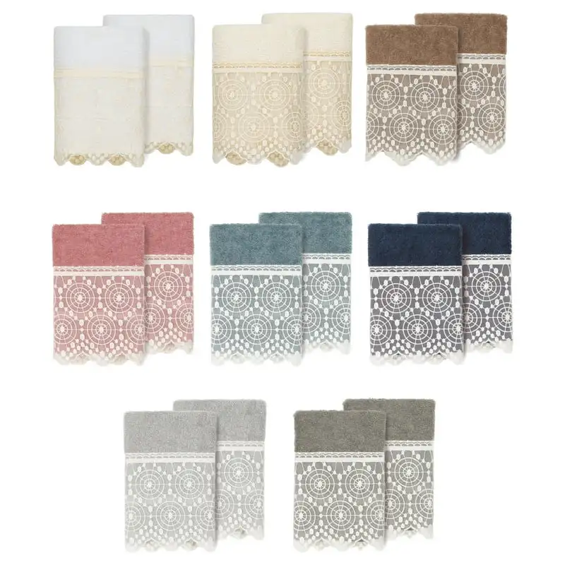 

Turkish Cotton Arian Cream Lace Embellished Washcloths, White ( 2 Piece)