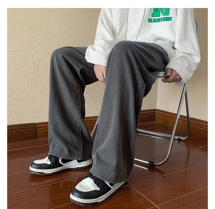 Yasuk Spring Autumn Winter Solid Casual Men's Button Waist All-Match Cool Boys Design Loose Button Pants Pocket