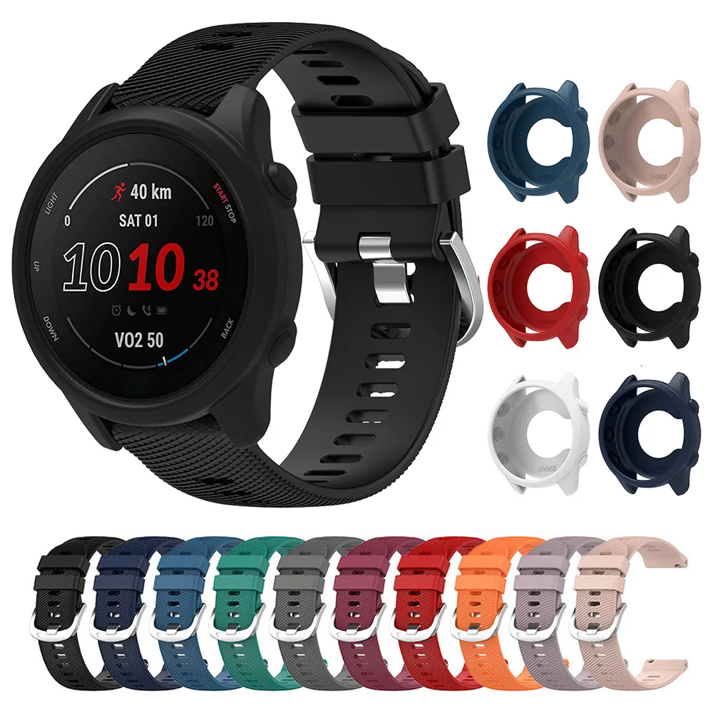 Фото Силиконовый ремешок + защитный чехол для Garmin Forerunner 255 265 сменный ремешок для часов №1