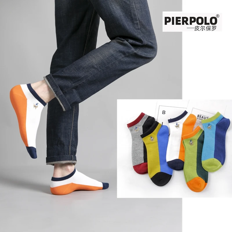 Deodorant ship socks men's latest fashion casual socks color embroidery anti slip genuine boys' favorite gift pure cotton socks