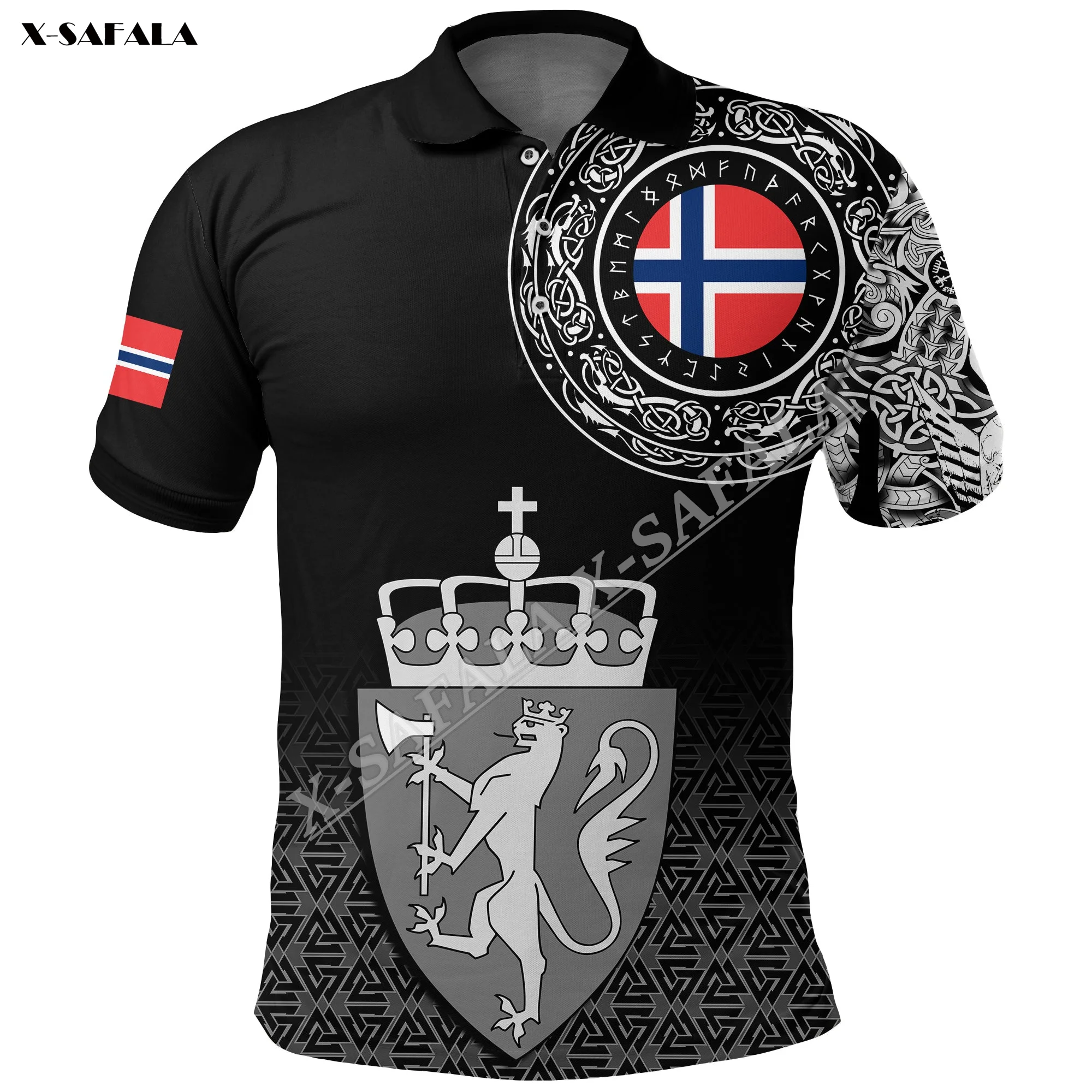 

Norway Flag Coat Of Arms Viking Odin 3D Print Polo Shirt Men Collar Short Sleeve Tee Top High Class Business Gift Daily