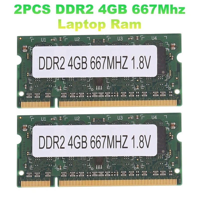 2PCS DDR2 4GB Laptop Ram Memory 667Mhz PC2 5300 SODIMM 1.8V 200 Pins For  AMD Laptop Memory