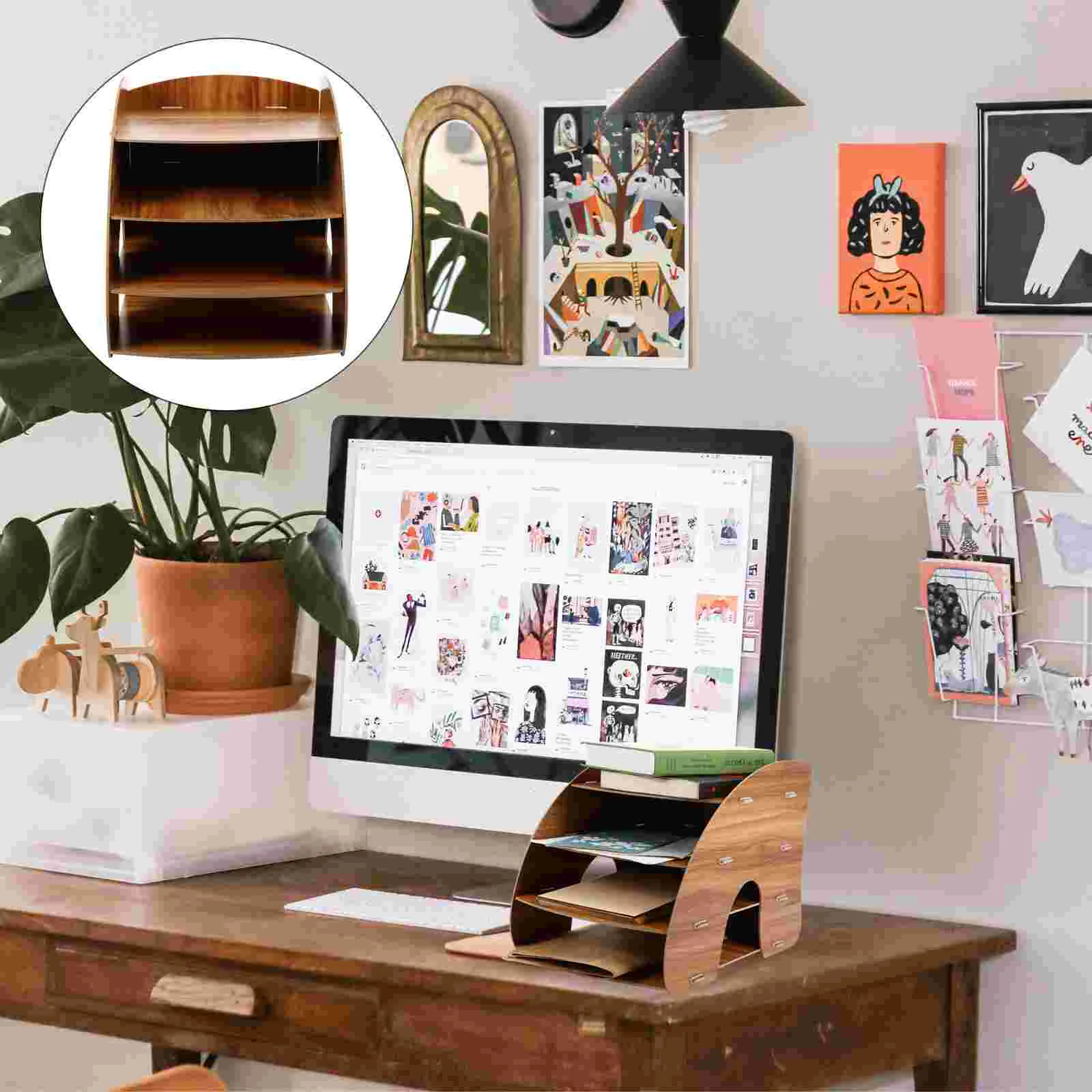 

Wooden Desk Organiser Bookshelf Rack Drawer Organizers Multi-Layer Storage Container