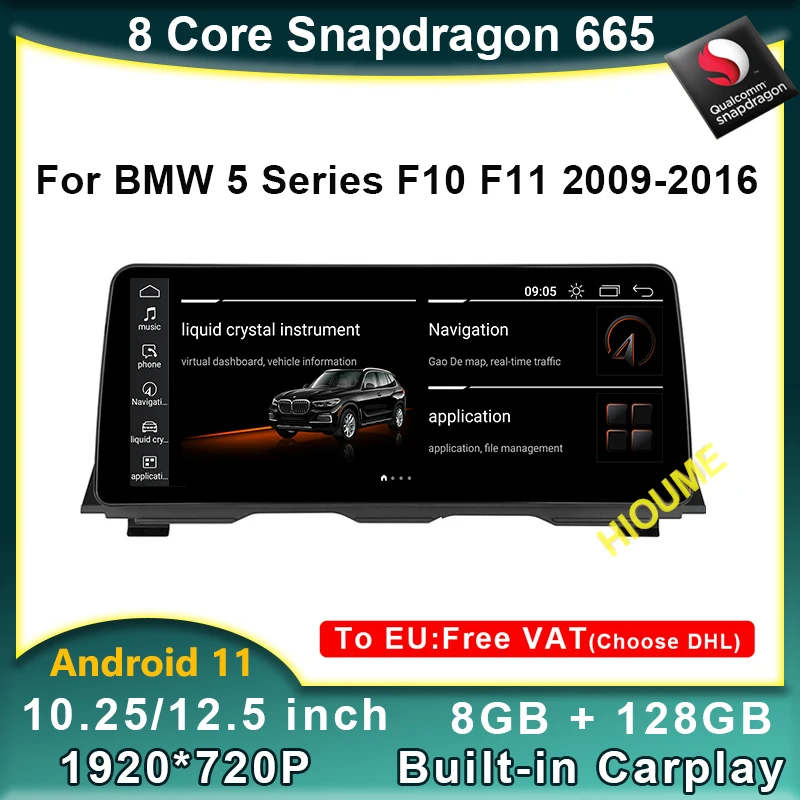 

Автомобильный мультимедийный плеер 10,25 дюйма/12,5 дюйма, Snapdragon, Android 11, GPS, радио, видео, CarPlay для BMW 5 серии 520i F10 F11 2011-2016