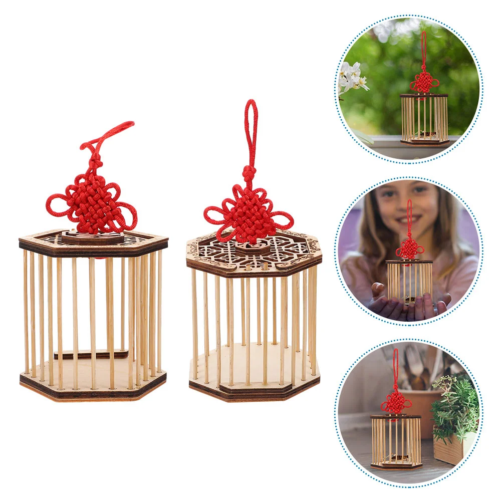 

2 Pcs Portable Grasshopper Cage Cricket Storage Holder Practical Crickets Wooden Cage