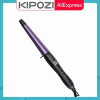kipozi pro travel size 0 75 to 1 25 ceramic conical hair curling wand with heat resistant glove30s fast heating 9 temppurple