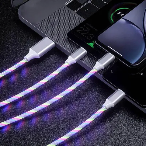 Câble De Charge Rapide 3 En 1 Avec Éclairage LED, 3A, Micro USB Type C, Pour IPhone, Samsung, Xiaomi, Chargeur De Téléphone, Lig
