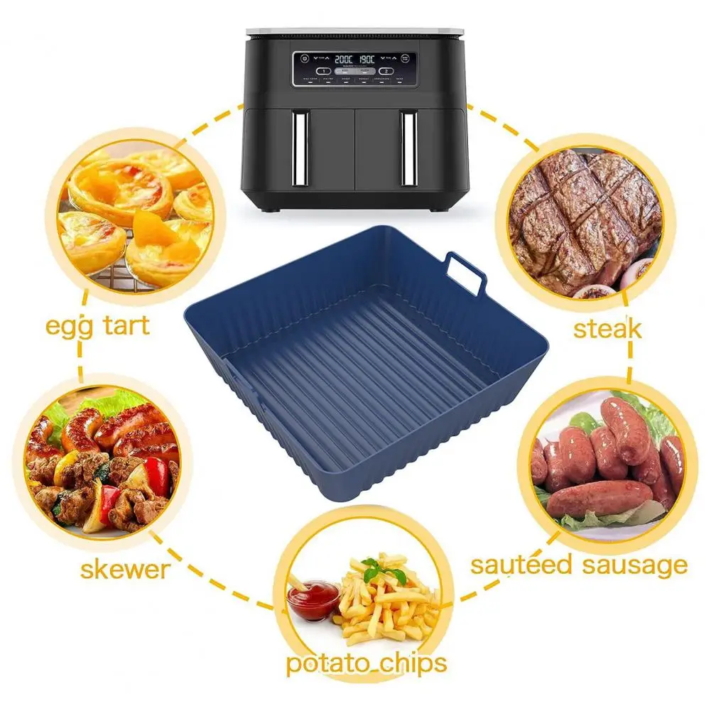 

Rectangular Silicone Fryer Liner Double Handle Food Grade BPA Free Heat Resistant Oven Bakeware Basket Bowl Kitchen Supplies