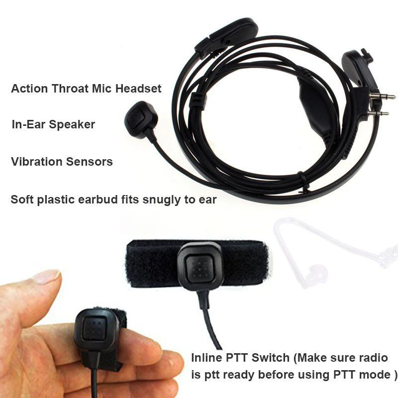 Retevis Throat Mic Walkie-Talkie Headset Transceiver Covert Tube Finger PTT Earpiece For Baofeng Kenwood UV 5R NX220/NX320
