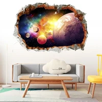 new 3d broken wall space universe planet wall stickers living room bedroom study decorative painting home background decoration
