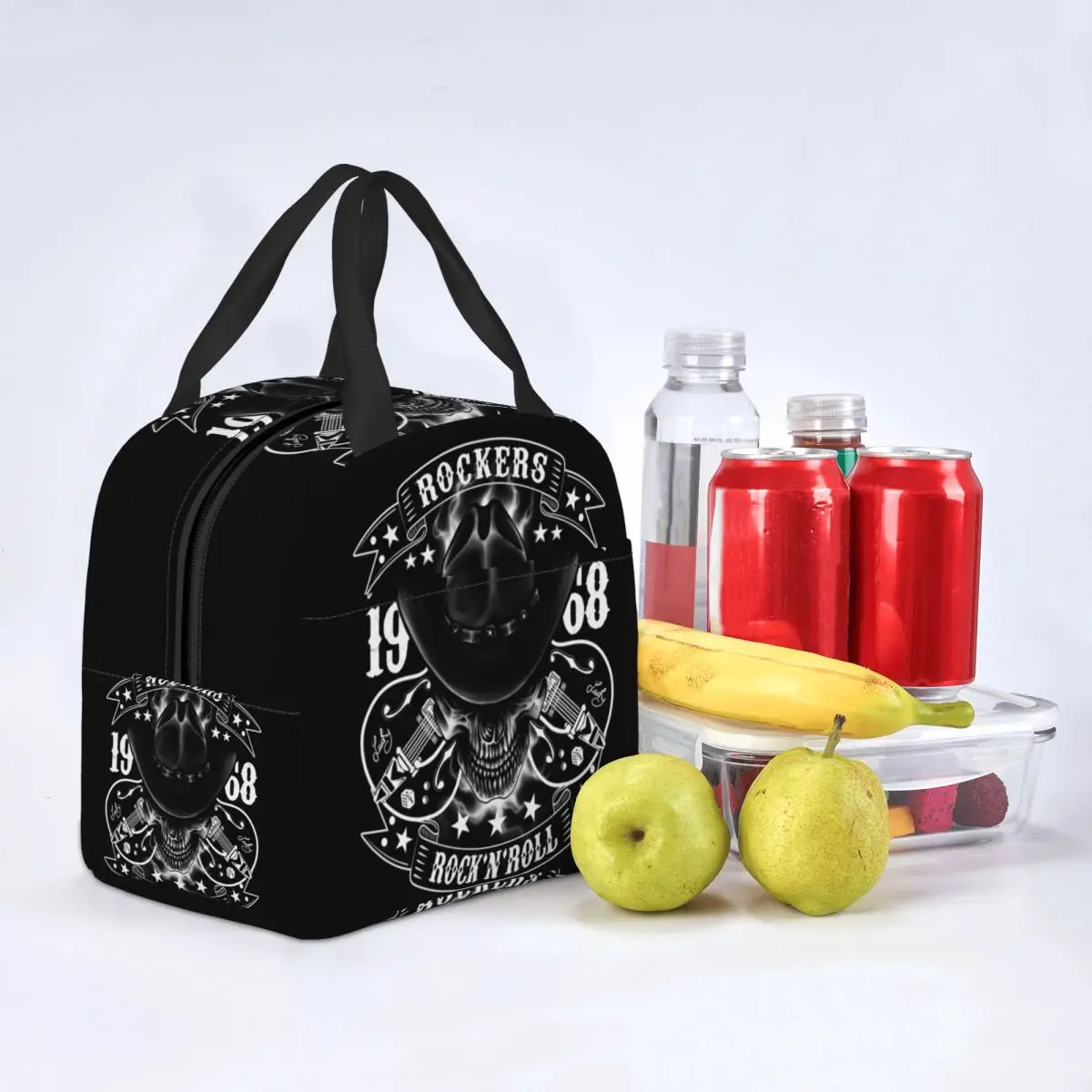 Rockabilly Skull 1968 Rockers Rock N Roll Guitars Bikers Thermal Insulated Lunch Bags Women Resuable Lunch Container Food Box images - 6