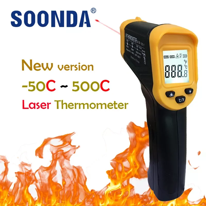 

2023NEW 500C Digital Non-Contact Infrared Thermometer Laser Pyrometer For Boiler Home Oven Confectionery Bath Water BBQ Temperat