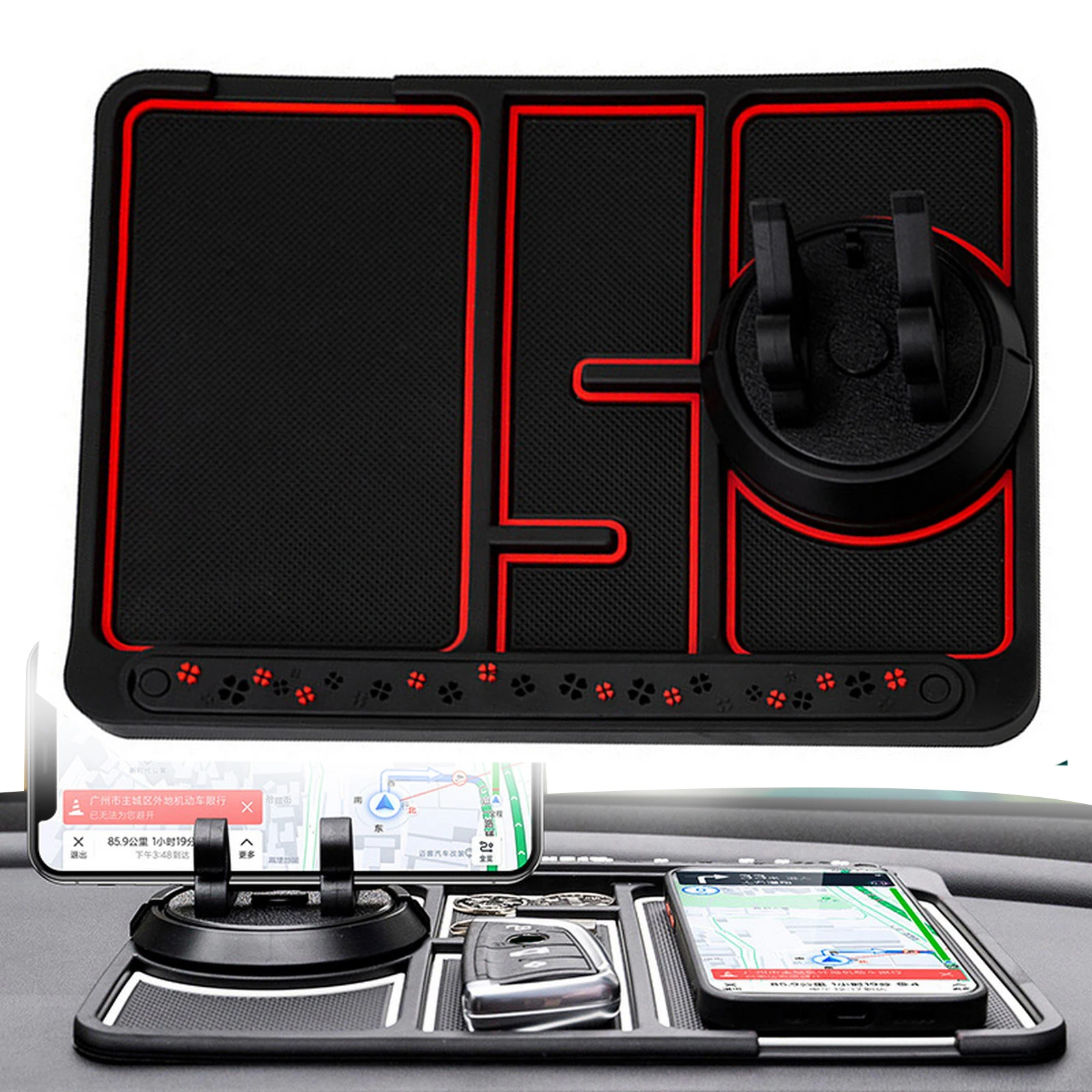 

4 In 1 Car Anti-Slip Mat Phone Holder Silicone Dashboard Sticky Mat Auto Non-Slip Phone Pad w Phone Holder Function Car Interior
