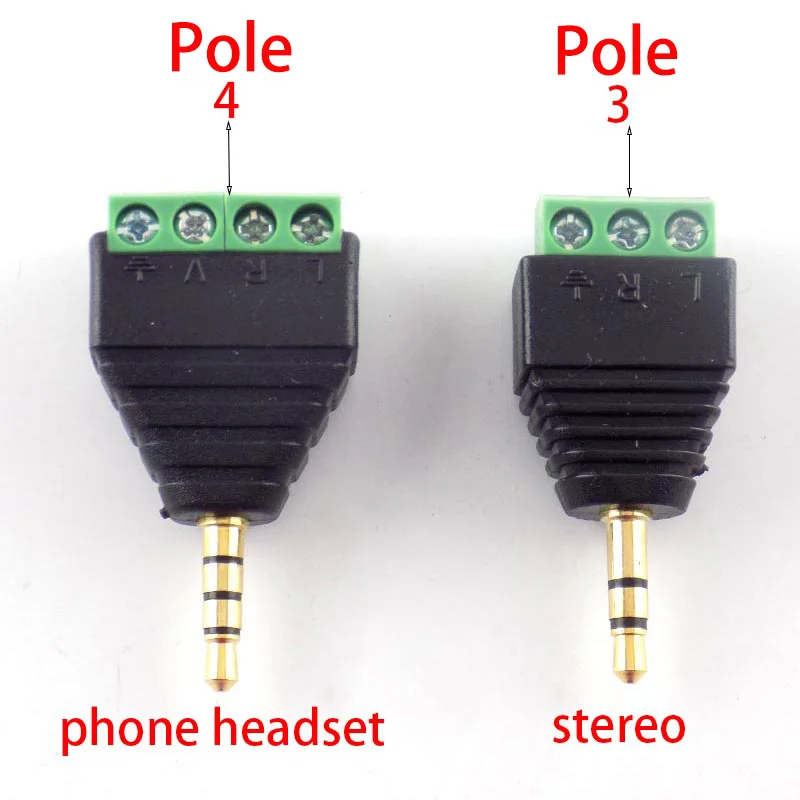 3.5mm Jack Headphone Plug 3 Pole/4 Pole Stereo Solderless Connector Audio Head To Terminal DIY Plug