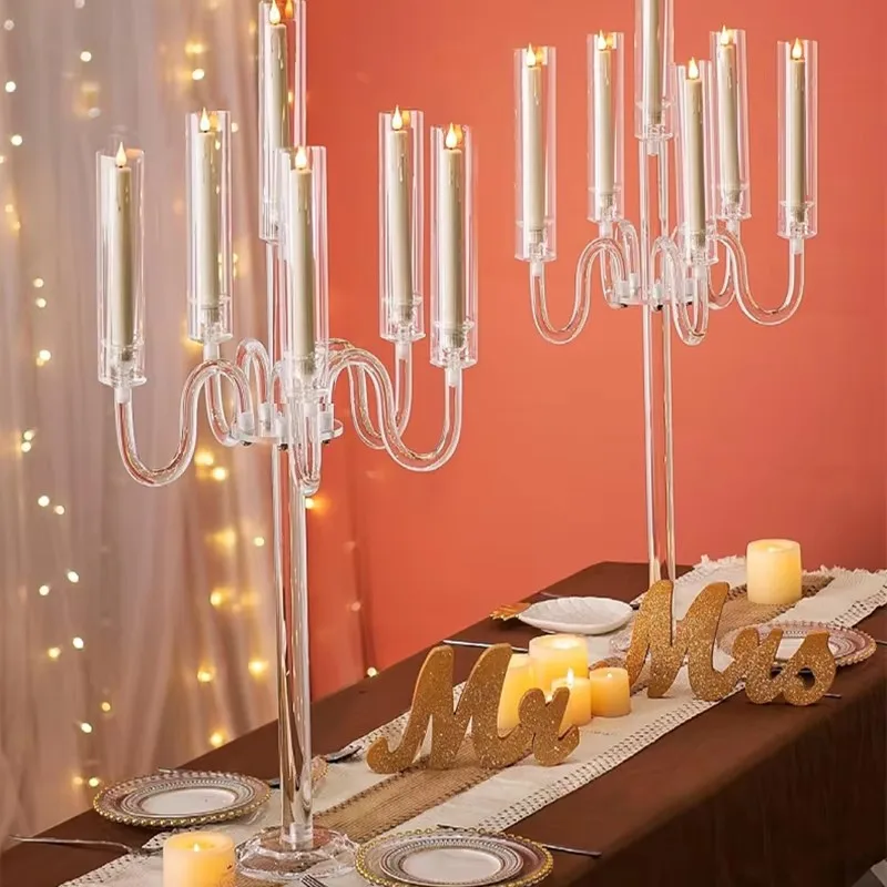 Прозрачные подсвечники 6 головок акриловые канделябры свадебные центральные