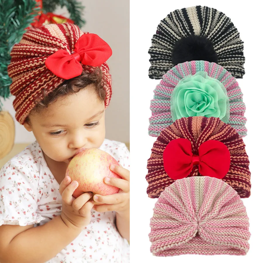 

Вязаный тюрбан для маленьких девочек, шапки, осенне-зимние теплые головные уборы, аксессуары для новорожденных, реквизит для фотосъемки, об...