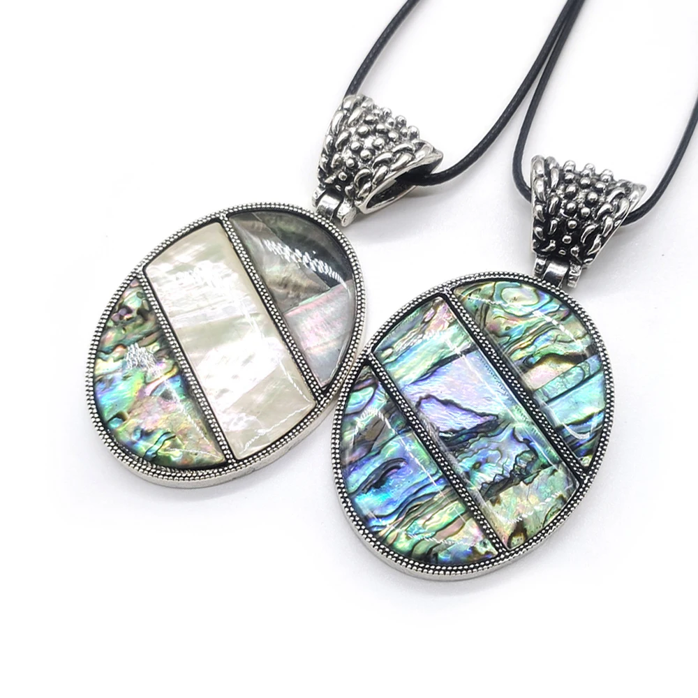 Ожерелье с подвеской из натуральной морской ракушки овальное ожерелье из сплава и кожи Модные ювелирные изделия для женщин ожерелье с перламутровой белой ракушкой