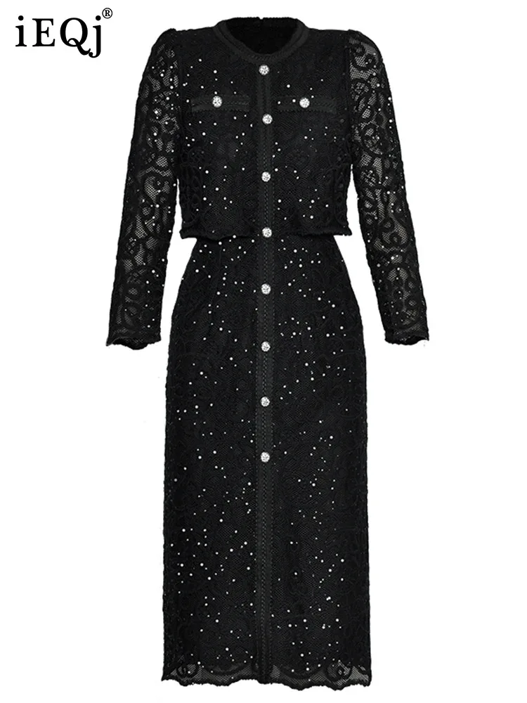 IEQJ с круглым вырезом длинным рукавом пуговицами блестками и карманами