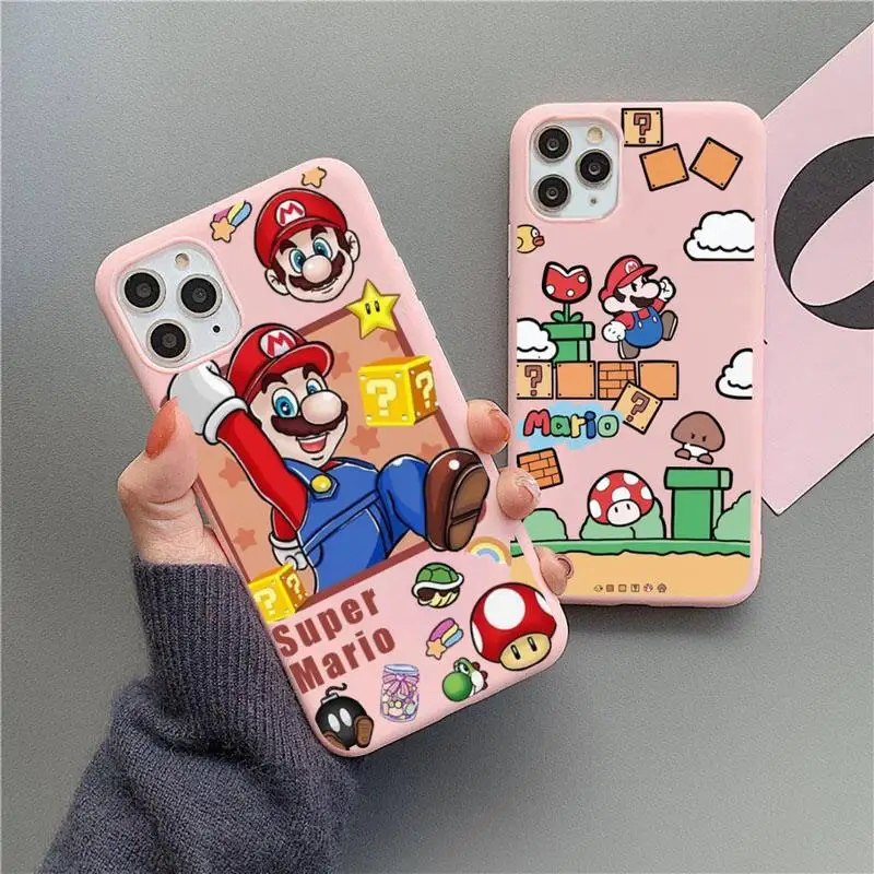 

Game Super Mario Phone Case For iphone 13 12 11 Pro Max Mini XS 8 7 6 6S Plus X SE 2020 XR Matte Candy Pink Silicone cover