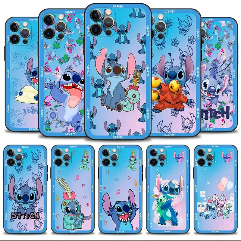 

Phone Case For Apple iPhone 14 13 12 11 Pro Max 13 12 Mini XS Max XR X 7 8 6 6S Plus Cover Disney Funny Happy Stitch Blue