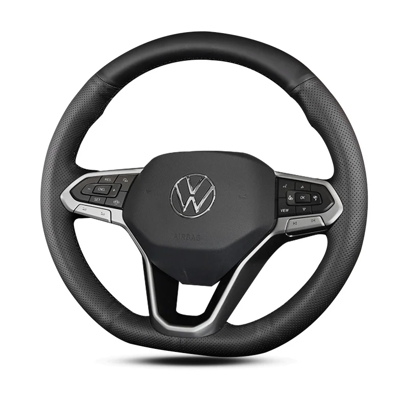 

Чехол для руля из черной кожи ручной работы для Volkswagen ID.3 Passat Teramont X TIGUAN-L VILORAN DIY
