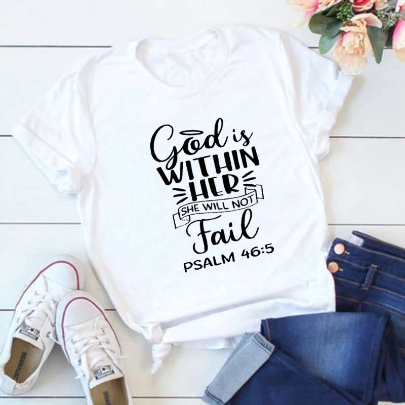 

Religious Shirt Christian TShirt Faith Shirt Bible Verse Tee Prayer Gift Gift for Prayer Psalm 46 Shirt God Is Within Her Tops M