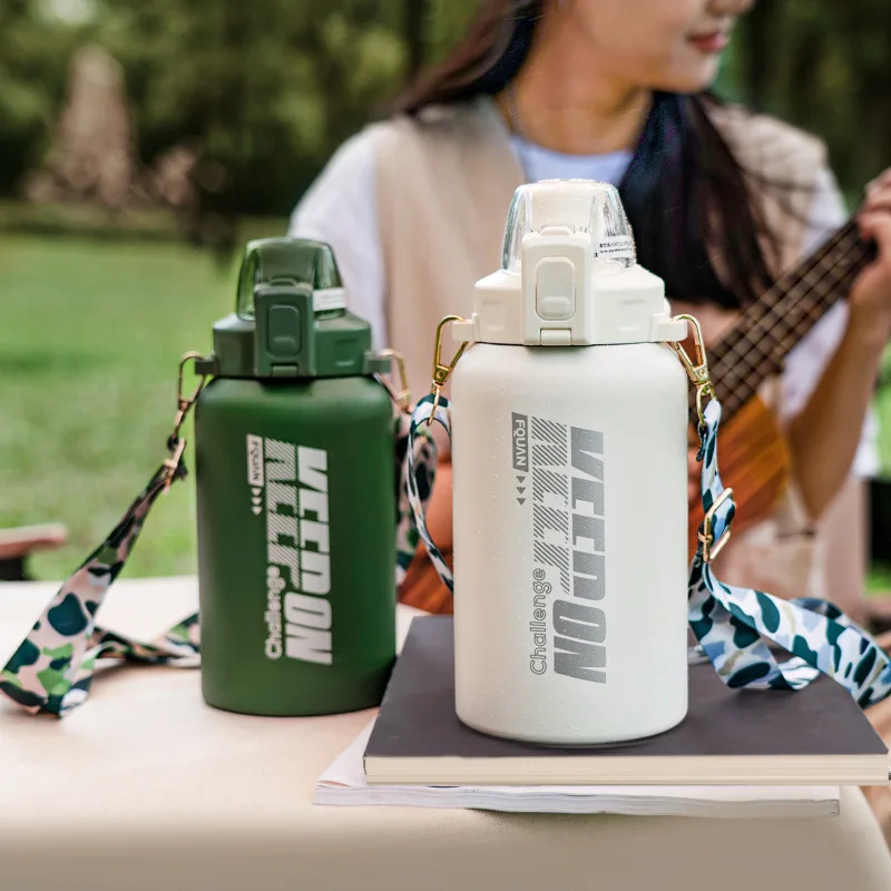 

Large Capacity Thermos Bottle Fashion Female Portable Vacuum Flask Sports Gym Jug with Straw for Travel Hiking Camping Fitness