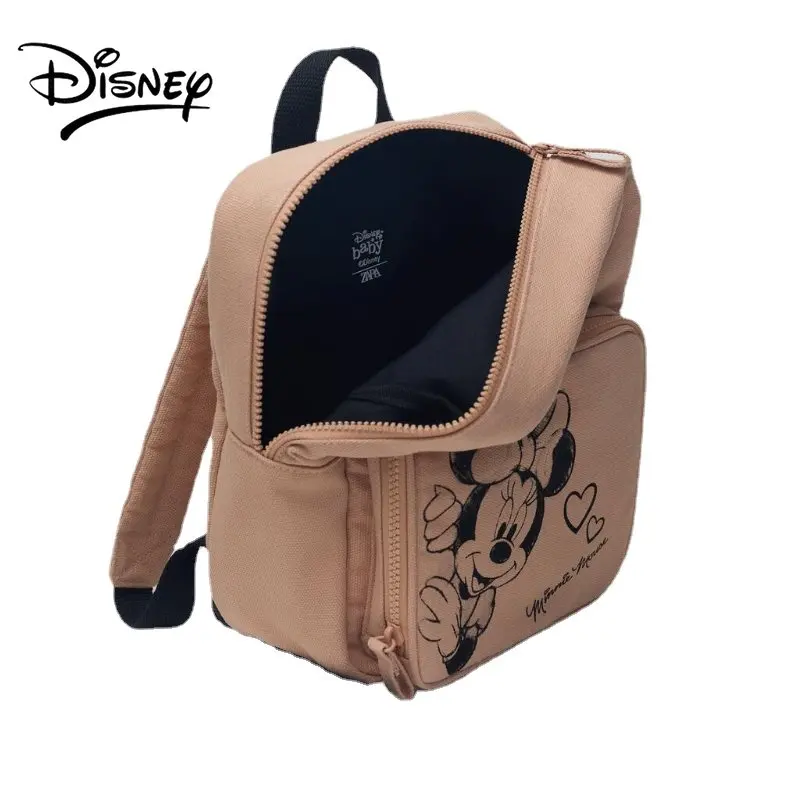 Disney Mickey Mouse Shoulder Backpack New Retro Canvas Brown Sketch Minnie Print Children's Backpack Schoolbag