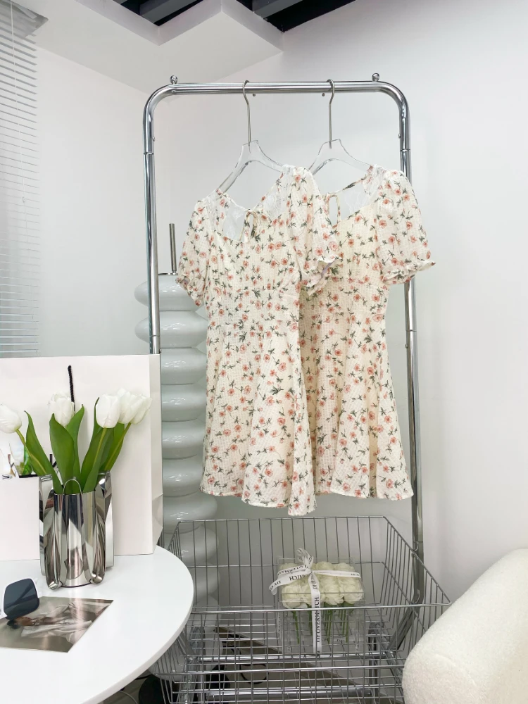 

Женское мини-платье с цветочным принтом, Элегантное повседневное приталенное платье с коротким рукавом, Пляжное платье в Корейском стиле, л...