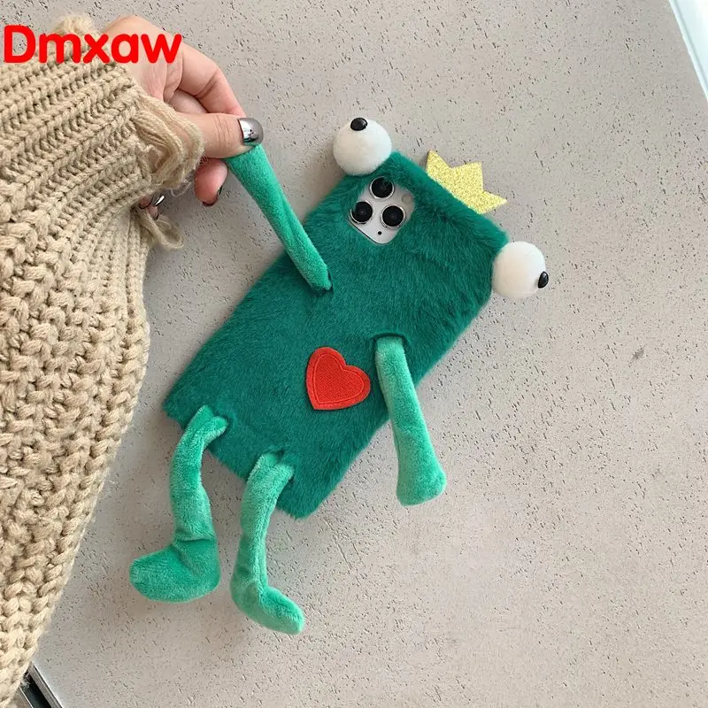 Fur Plush Cartoon funny cute frog Phone Case For iPhone 14 13 12 11 Pro Max mini XS XR X 8 7 6 6s Plus |
