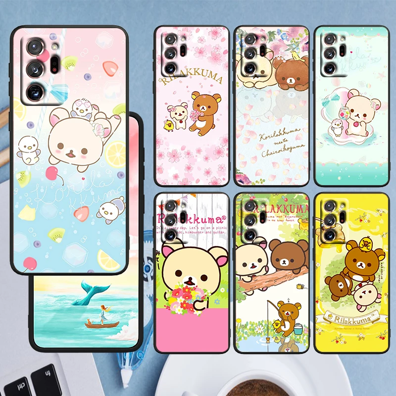 

Cute Rilakkuma Doll Cartoon For Samsung Note 20 Ultra 10 Pro Lite 9 8 F52 F42 F22 M21 M60S M62 M31 M12 M32 Black TPU Phone Case