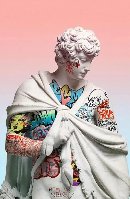 

Vaporwave Sculpture Of David Art print Silk poster Home Wall Decor