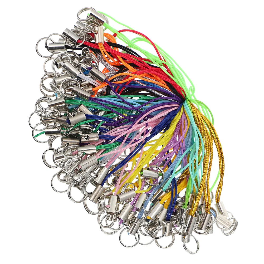 

200 Pcs Double Circle Mobile Phone Lanyard Decoration Key Chain Wristlet Strap Rope Polyester Anti-lost Keychain