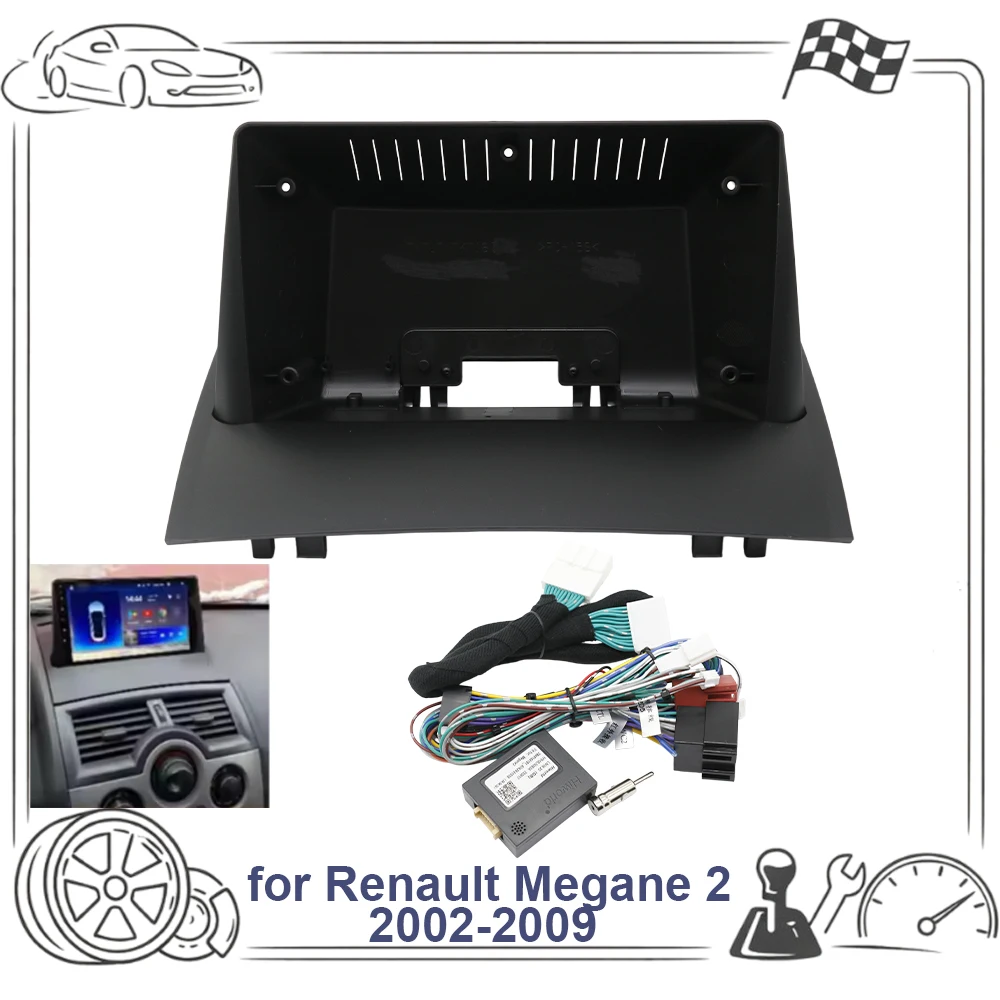 Фото 9-дюймовая рамка автомагнитолы для Renault Megane 2 2002-2009, панель приборной панели, кабельная втулка, оригинальные аксессуары с Canbus №1