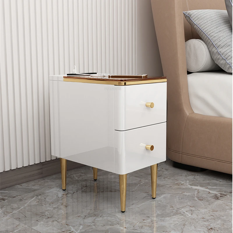 

Home Nightstands for Bedroom Nordic Smart Small Bedside Table Multifunctional Furniture Solid Wood Dresser Nachtkast Furniture
