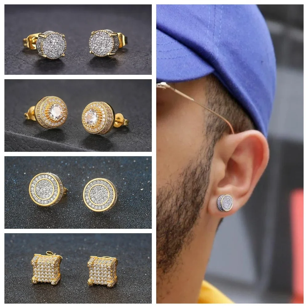 

Hip-Hop Men'S Stud Earrings Full Of Zircon Micro-Inlaid Earrings Gifts For Men Boy Teen Friends
