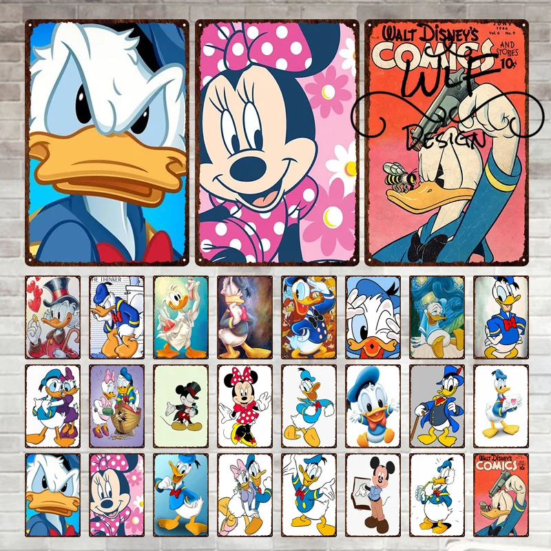 

Металлическая Оловянная живопись Disney, плакат с анимационным фильмом, декор для комнаты, кинотеатр, Микки Маус, гараж, пещера, бар, отель, Дона...