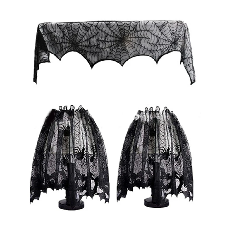 

1Set Halloween Decoration Black Lace Spiderweb Fireplace Mantles Festive Party Supplies Easy To Use