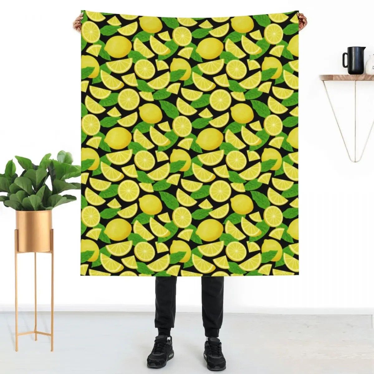

Lemon Print Blanket Green Leaves Very Warm For Sofa Throw Blanket Fluffy Custom Blankets