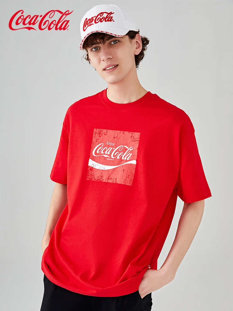 2022 официальная хлопковая футболка с коротким рукавом и квадратным принтом Coca-Cola