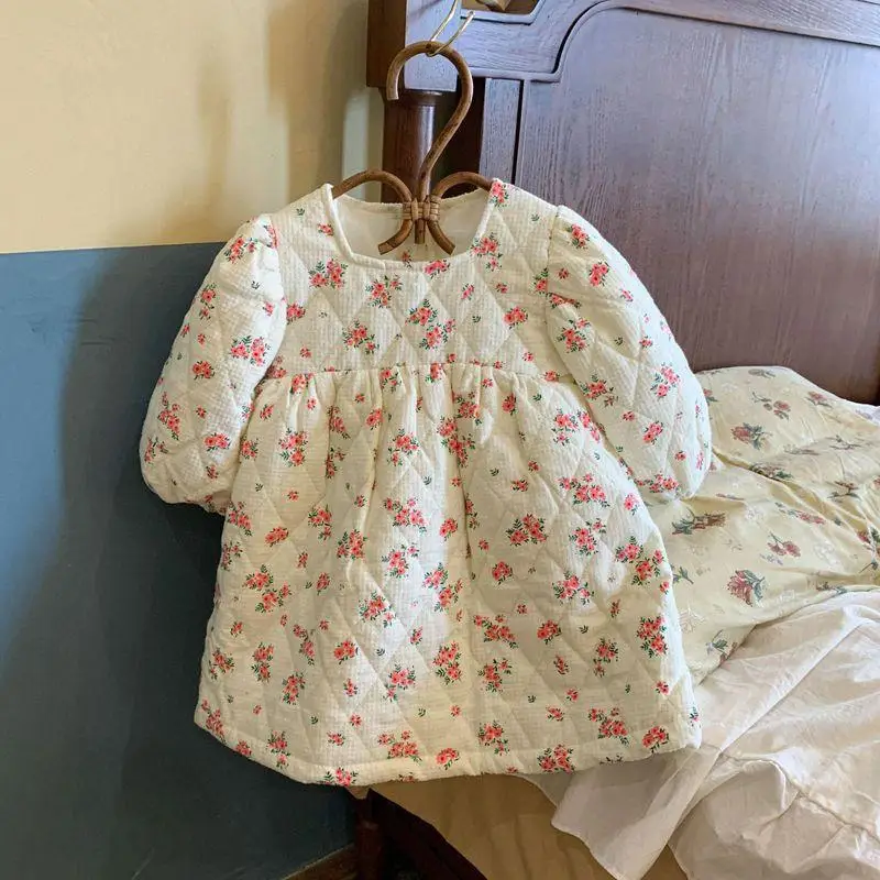 

Платье для новорожденных девочек пальто осень зима цветочные плотные теплые платья с длинным рукавом для малышей Детская одежда