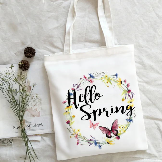 

Shoulder Bag Tote Shopping Bags Canvas Beach Flower Eco White Reusable Hand Bag Women Kawaii Vintage Aesthetic Teacher Handbag 1