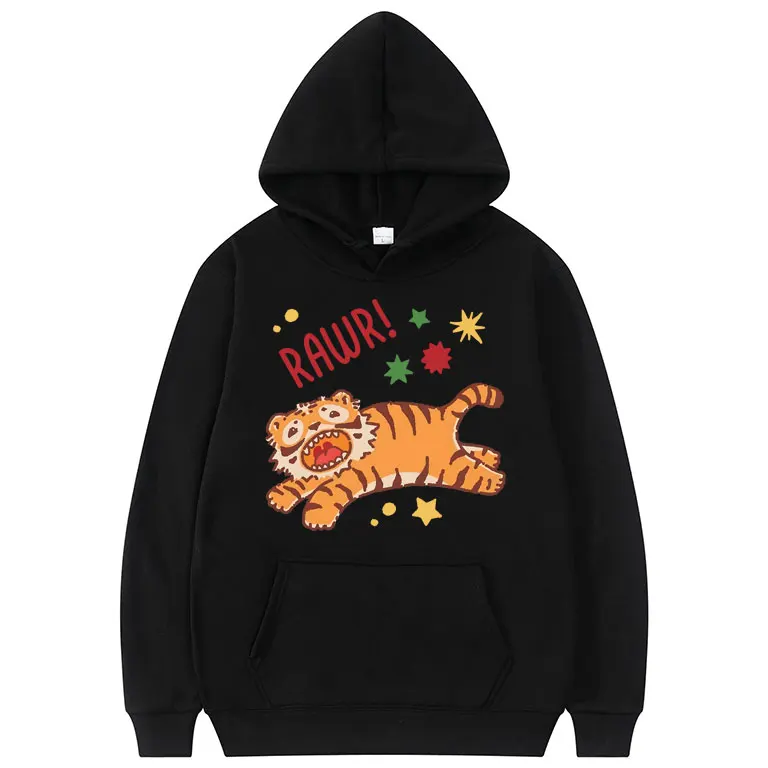 

Funny Tiger Rawr Hoodie Tiger Roars with Stars Graphic Hoodies Men Women Fleece Fashion Streetwear Men's Oversized Sweatshirts