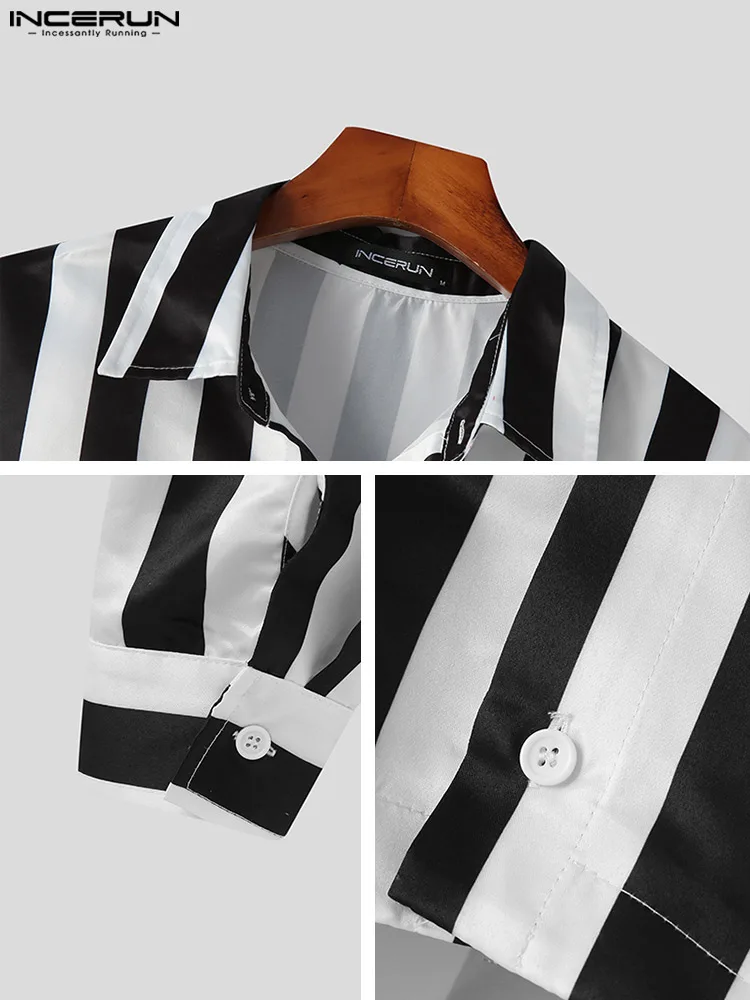 INCERUN Tops 2023 Korean Style New Men's Striped Blouse Casual Streetwear Male Hot Sale Half Cut Short Long Sleeve Shirts S-5XL