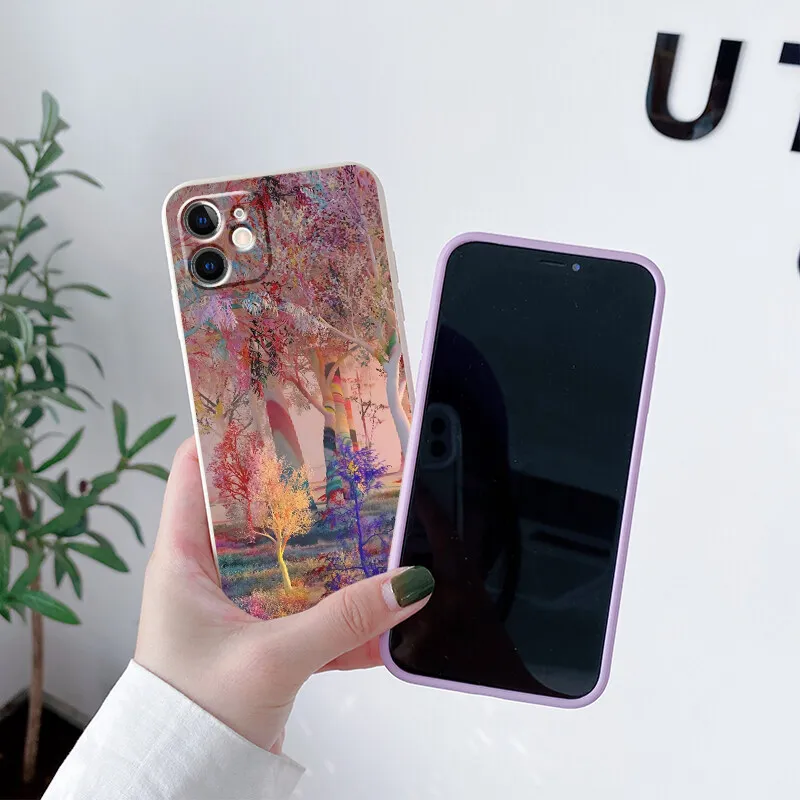 

NOHON Casing For APPLE IPHONE 13 12 11 PRO MAX MINI XS XR 8 PLUS SE 2022 7 6S Autumn Leaves Fashion Anti-Drop cover