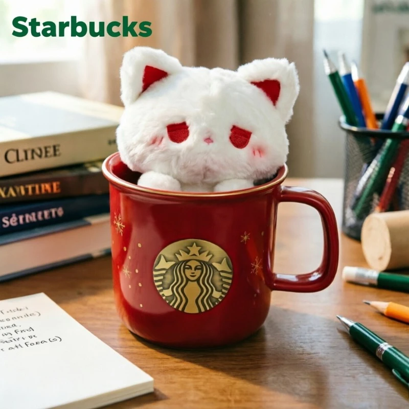 Фото Керамическая кружка Starbucks Red Snowflake 355 мл с бронзовым логотипом Siren и золотым ободком, праздничная рождественская чашка для кофе и чая, декор для дома и офиса №1