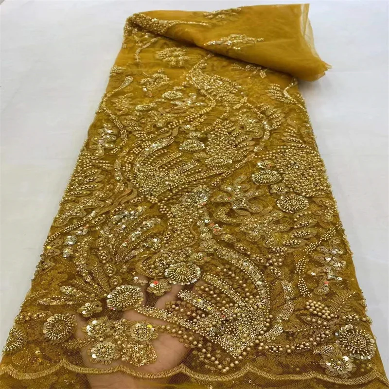 

Роскошная искусственная кружевная ткань, бусины ручной работы, вышивка, блестки, африканский кружевной материал для свадебных платьев F6036