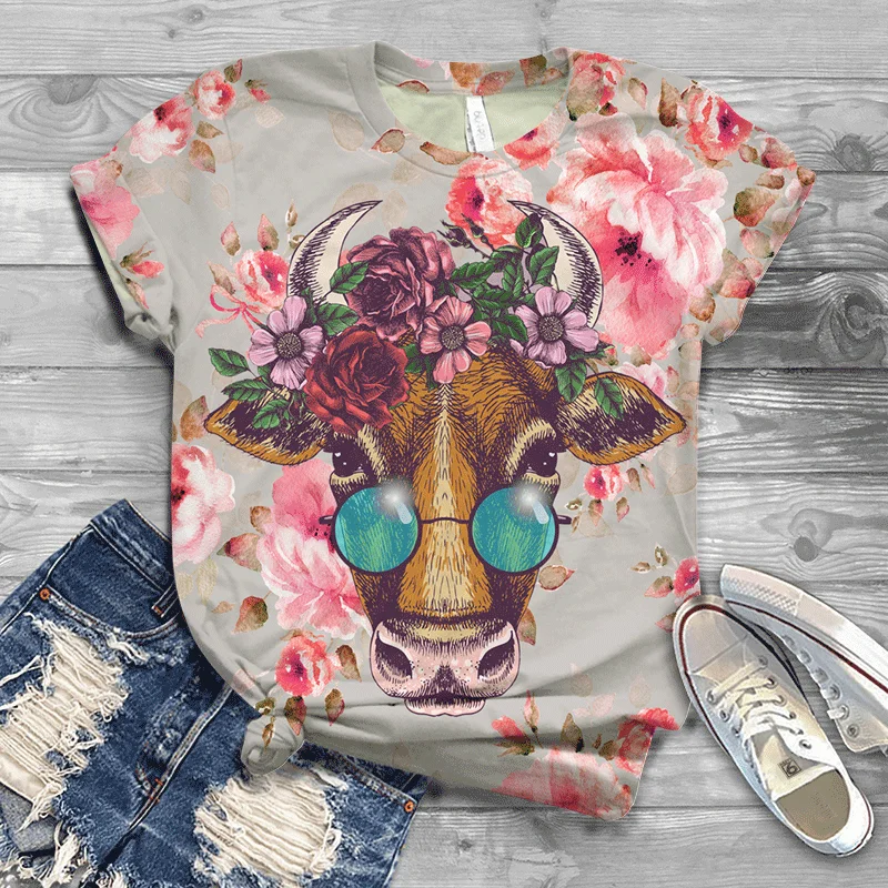 

New Summer Animals Cows 3D Print T Shirt Oversized Female Clothing Fashion Style Women Clothes T-Shirts Sexy Girls Tees Tops