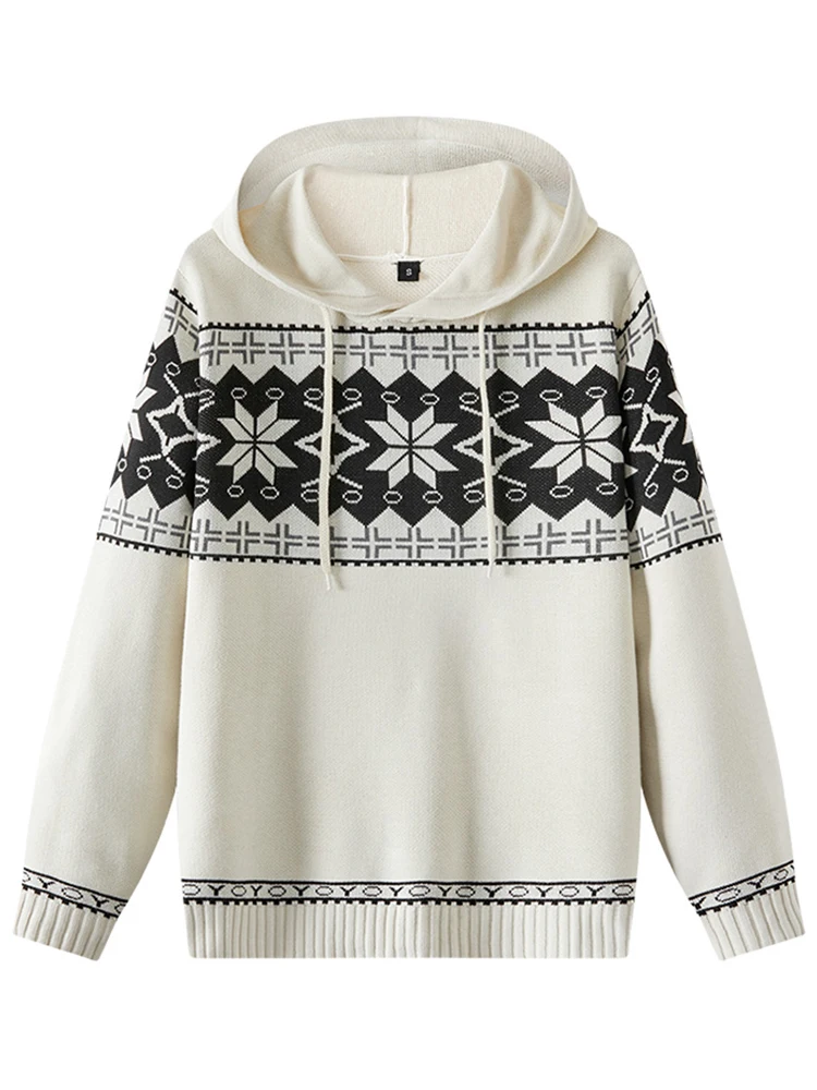 Knitted Pullover 2022 Autumn and Winter Hooded Men's Printed Sweater Hooded Sweater Top Fashionable Black Beige Slim Casual