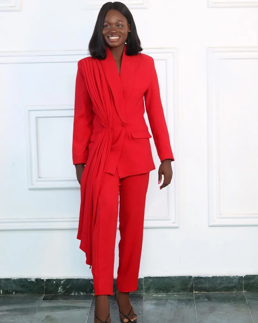 2023 Red Women Suits Shawl Lapel One Button 2 Pcs Blazer Pencil Pants Custom Made Fashion Casual Party Prom Dress